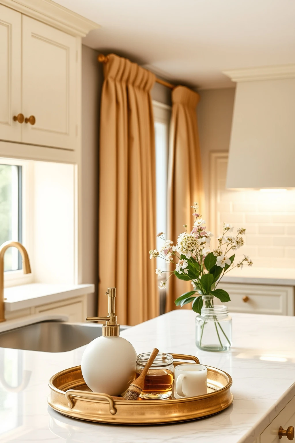 Swap harsh hardware for brushed brass or warm bronze