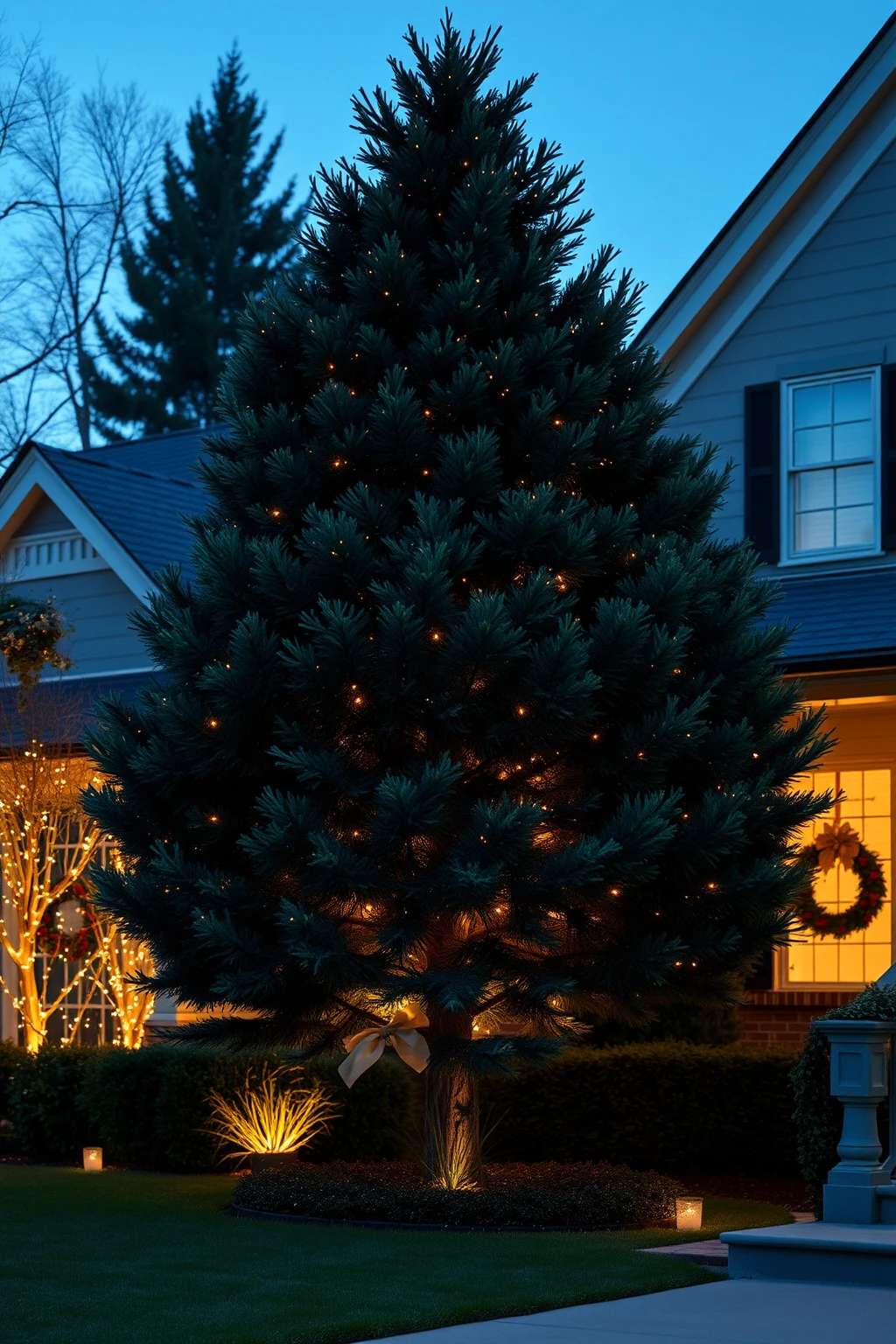 Make evergreen trees look full with 3 layers of lighting