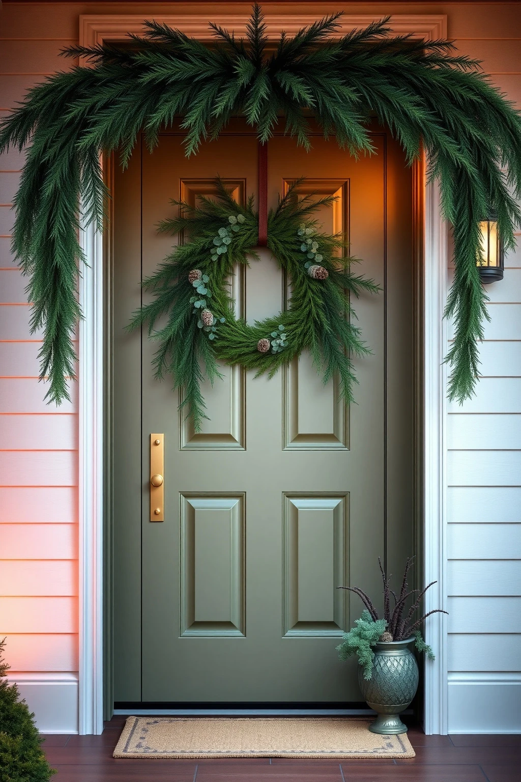 Add height with a greenery swag, not more wreath