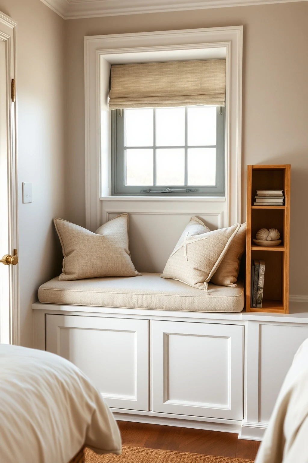 Built-In Window Seat with Storage and Linen Cushions