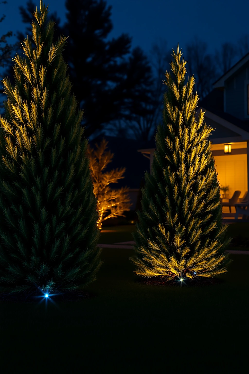 Uplight Evergreen Trees with Color Gels for Depth