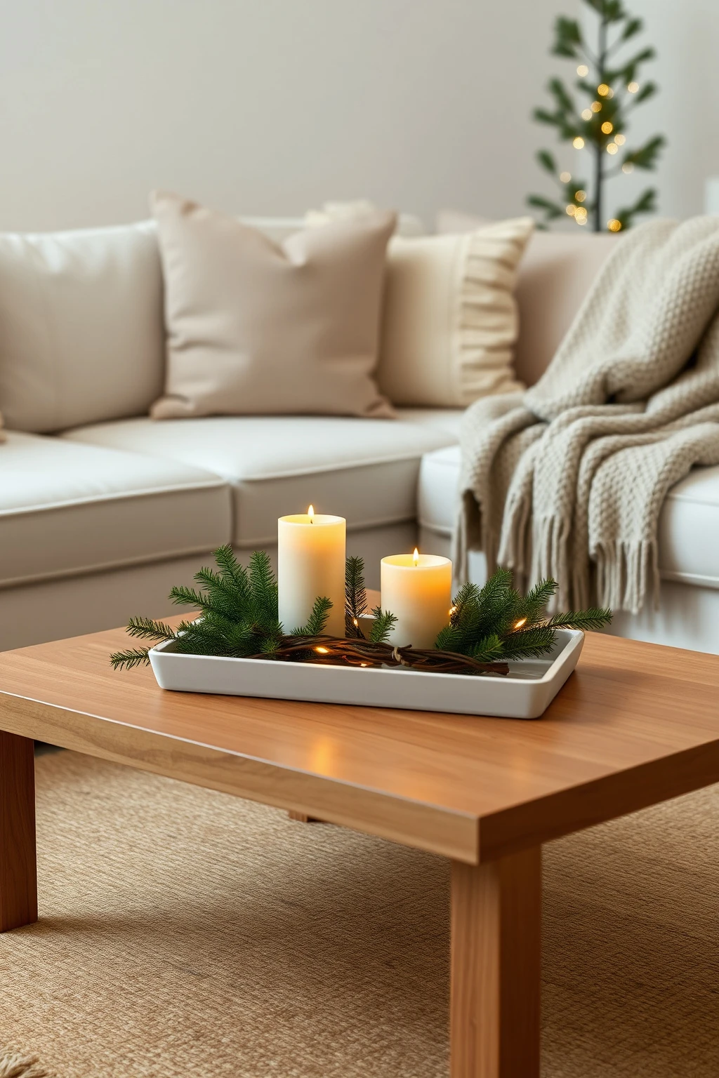 Style your coffee table like a landing pad: one tray, one height