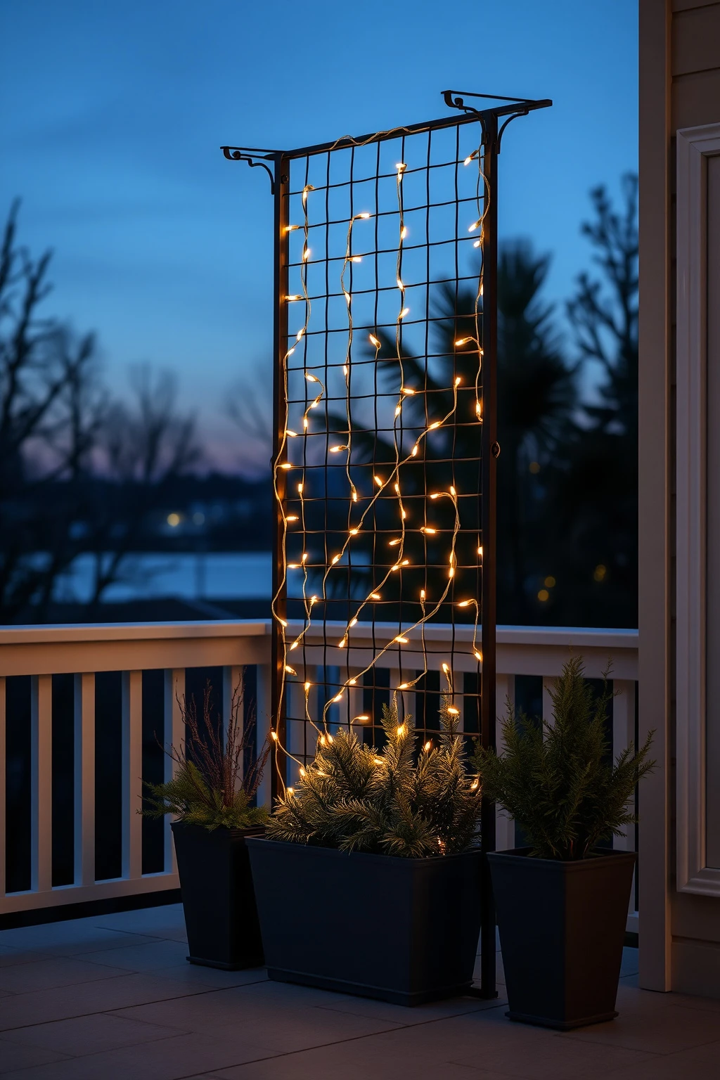 Thread lights through garden trellises instead of using them as “ropes”