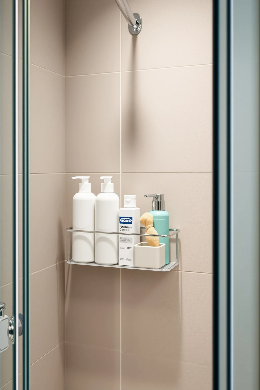 Use IKEA Shower Caddies, Then Add a “No-Splash” Liner