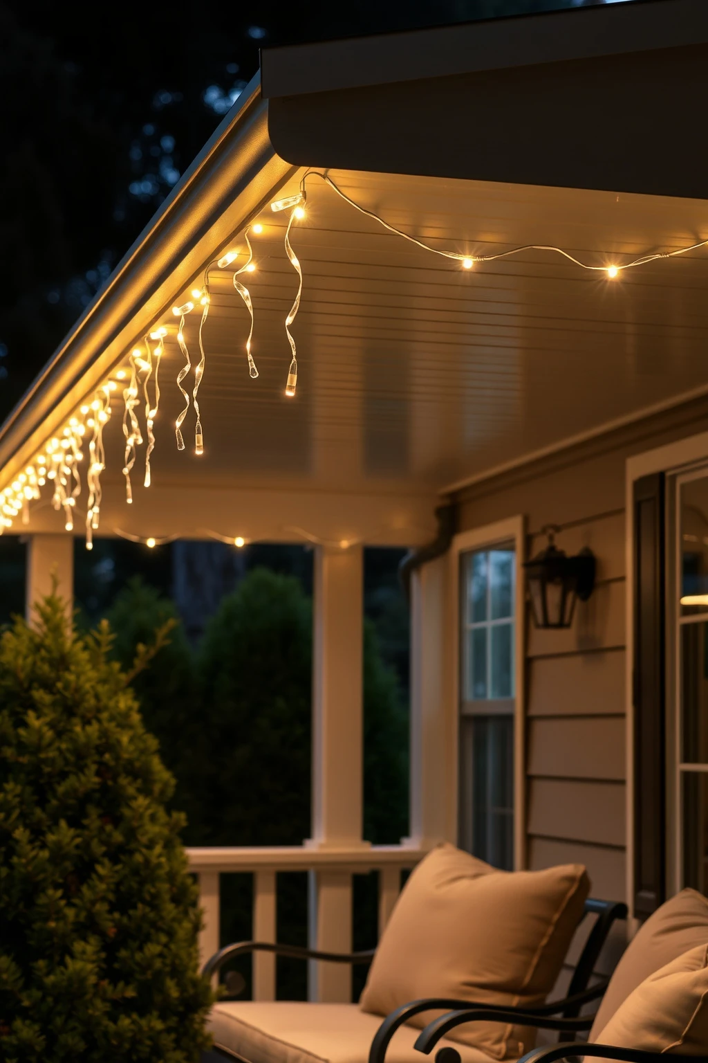 Try icicle-style lights only on one narrow surface