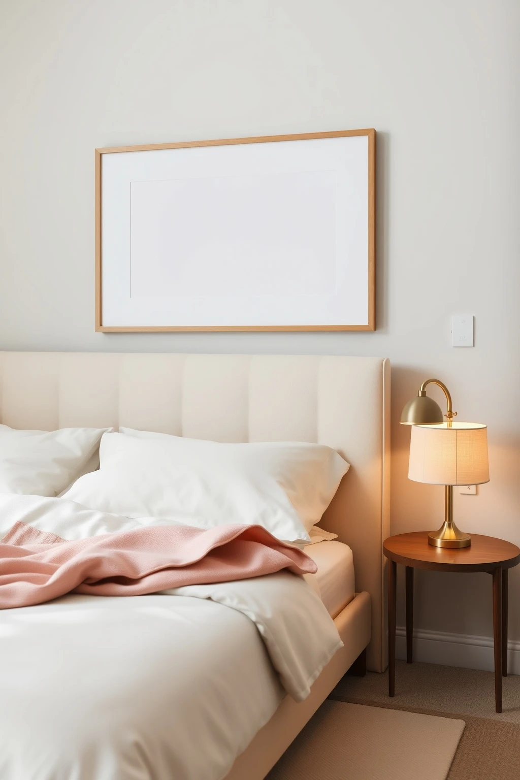 Hang art using the headboard rule (8, 10 inches above)