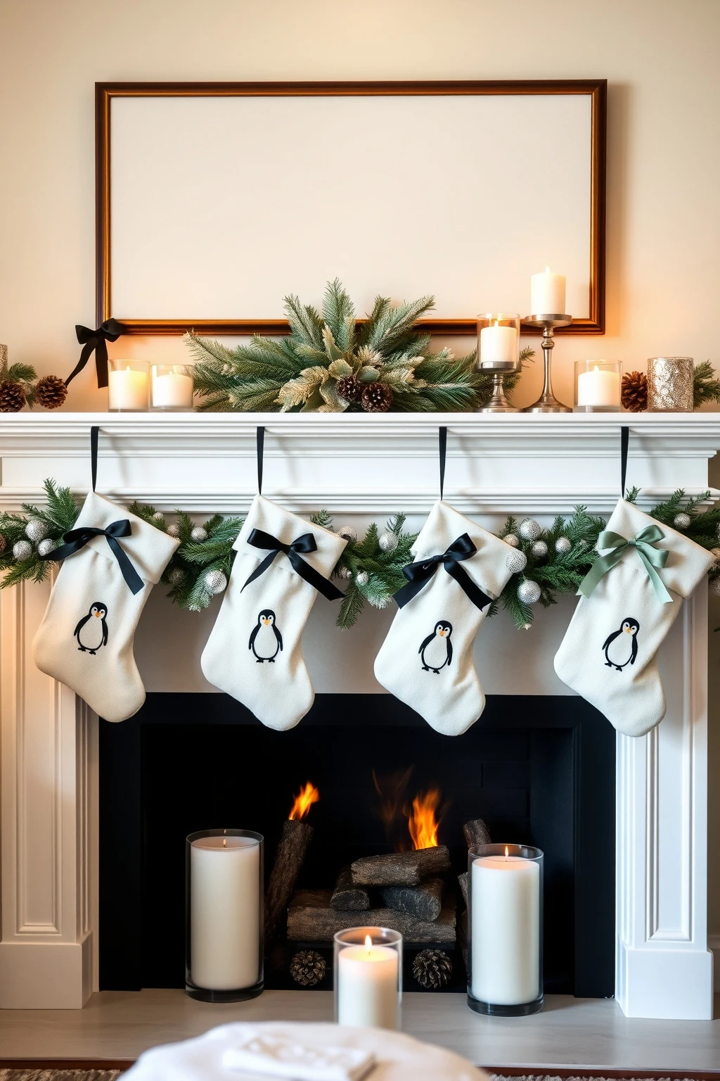 Drape a Penguin-Themed Stocking Set for a Clean Mantel Line