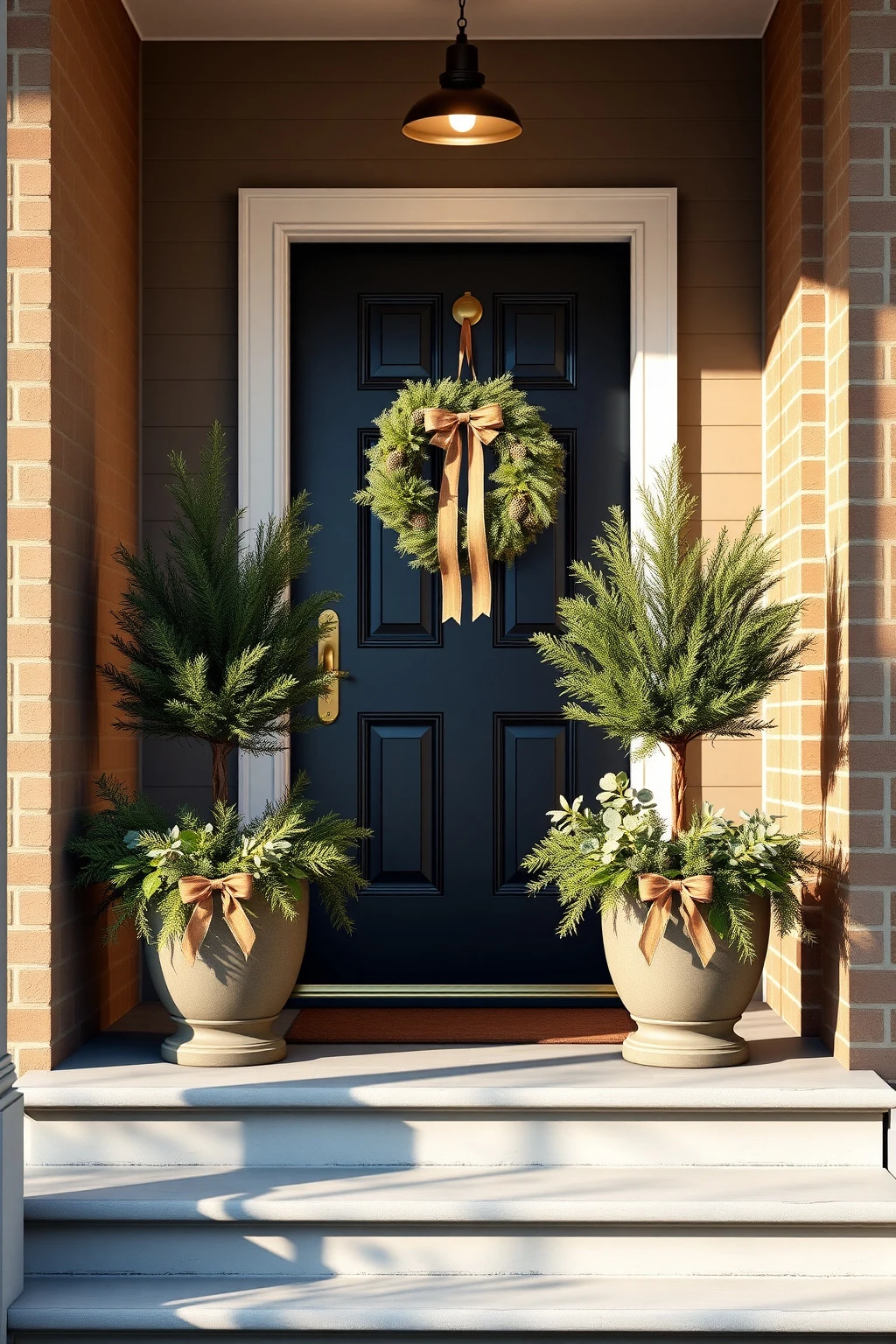 Frame the entry with two matching planters (even if they’re small)