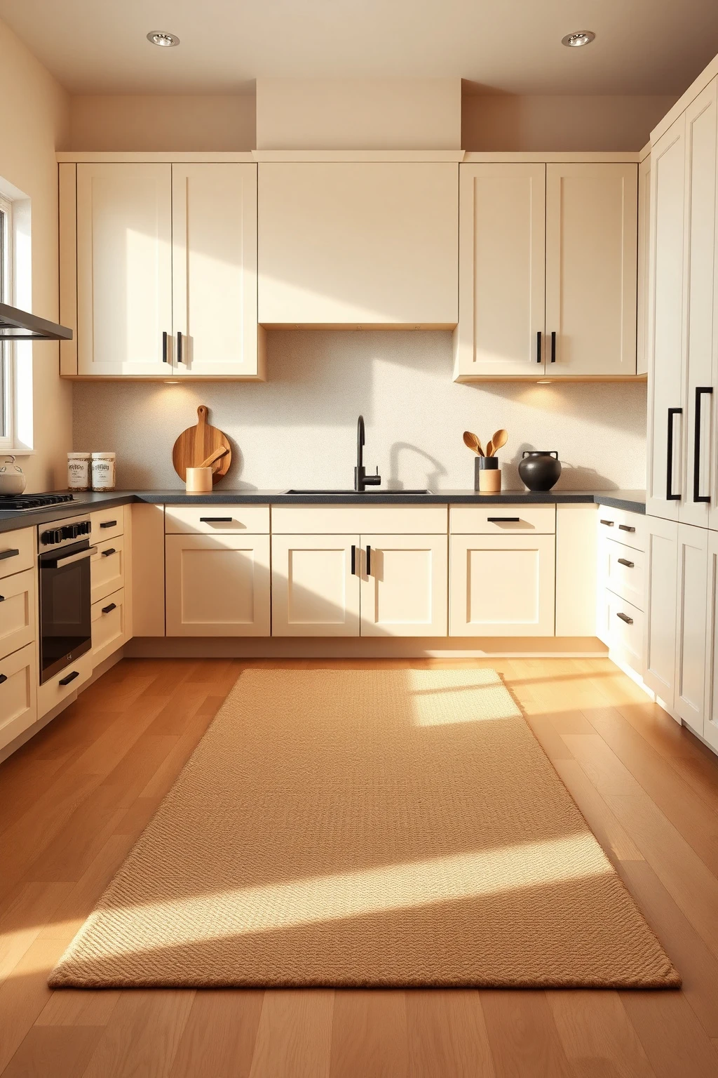 Use a Beige-and-Tan Rug to Soften Traffic Flow