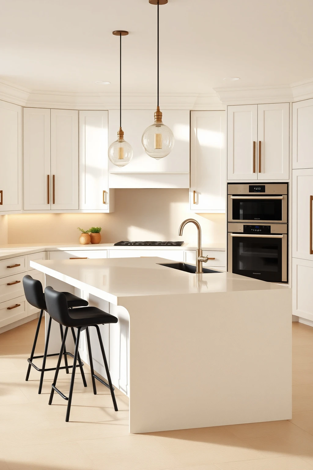 Make your island do double duty with a waterfall edge