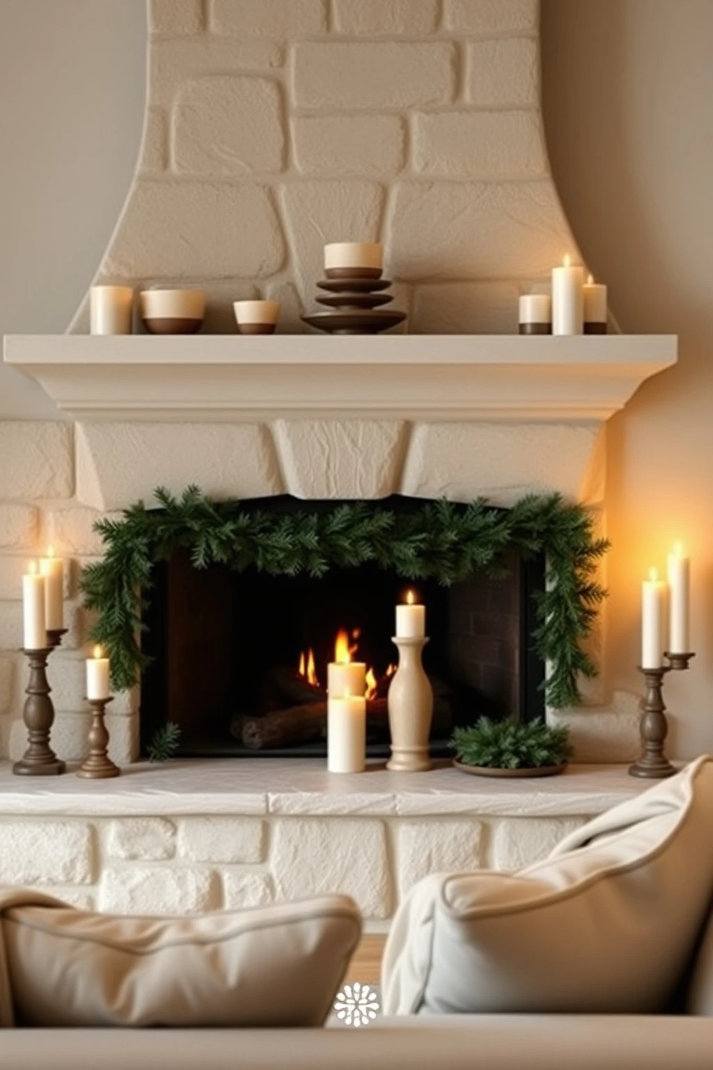 Create fireplace “shadow height” with tiered trays